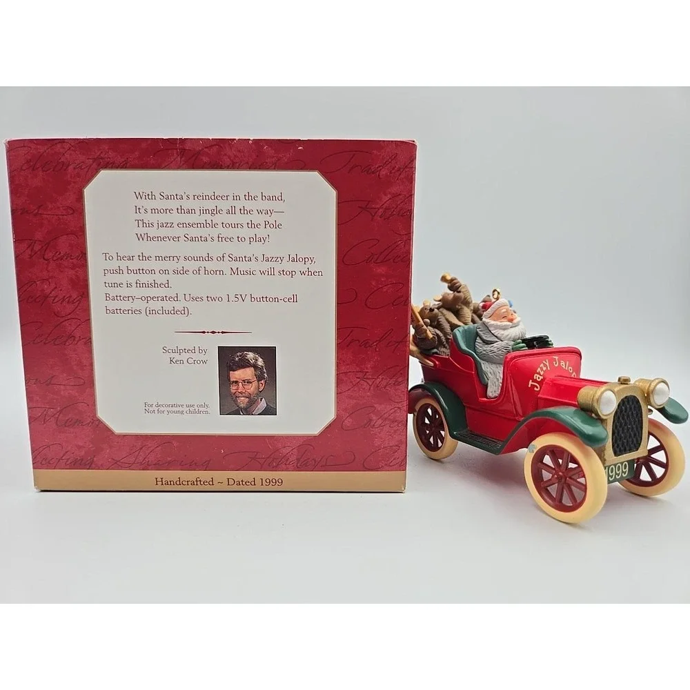 Vintage 1999 Hallmark Keepsake Ornament Jazzy‎ Jalopy Santa Claus & Reindeers